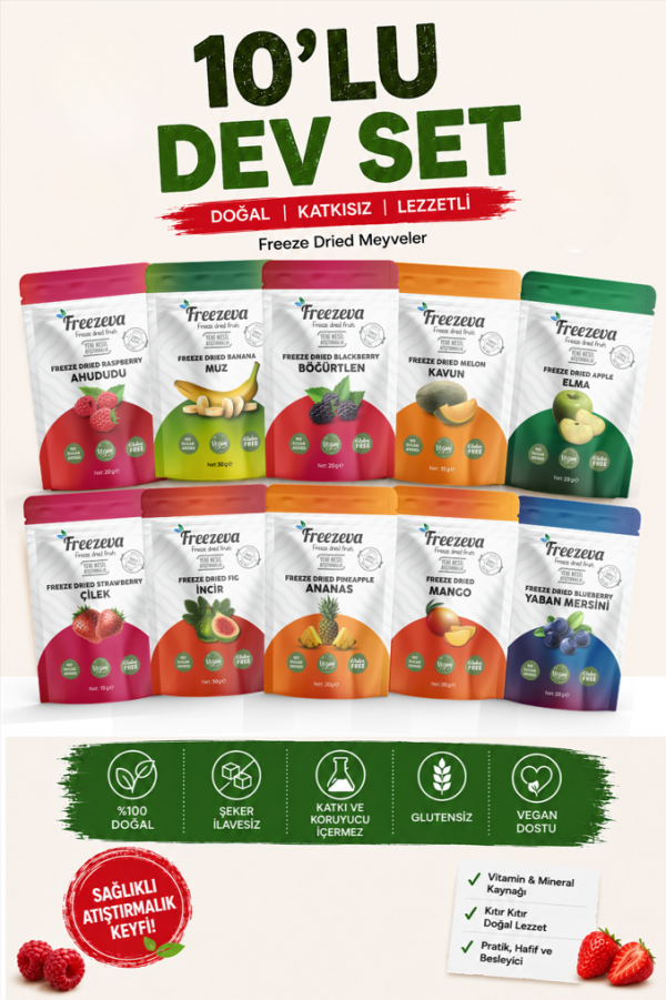 Dondurularak Kurutulmuş Meyve Seti 10'lu | Freeze Dried Meyve Cipsi